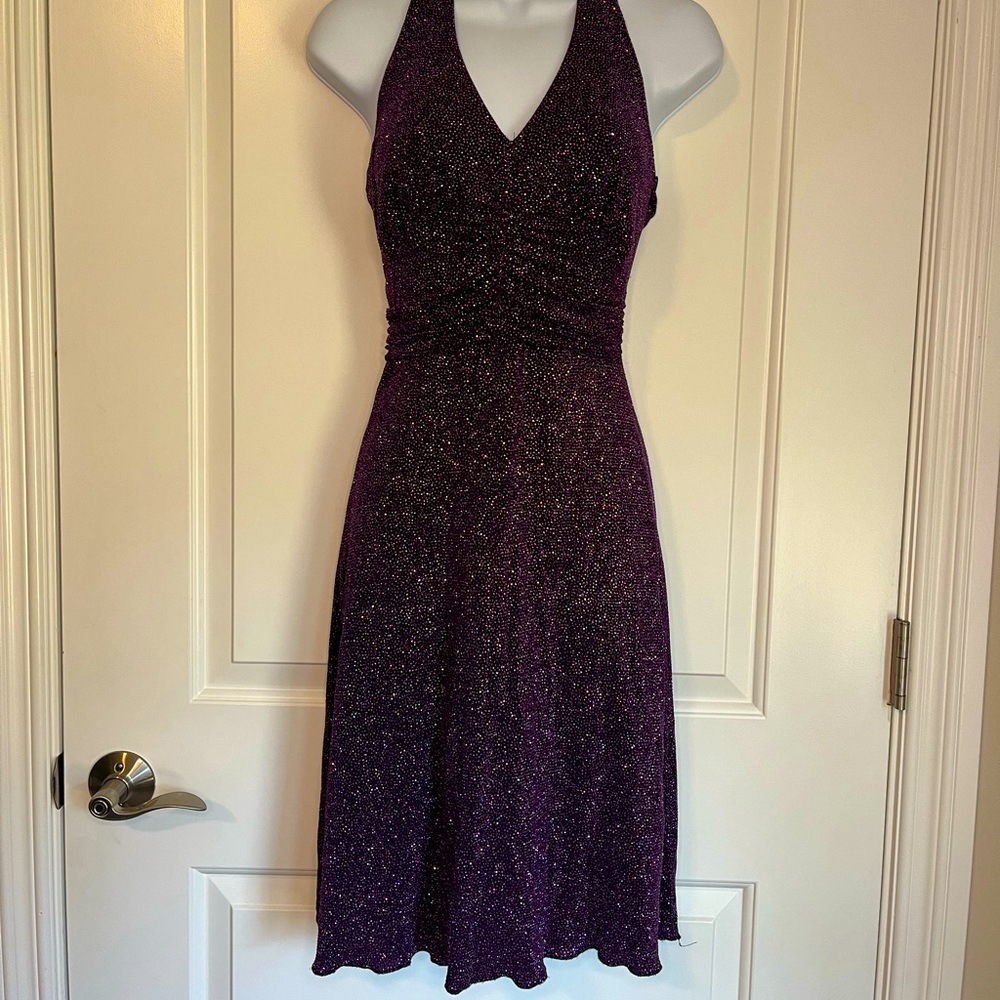 Purple Glitter Halter Party Dress